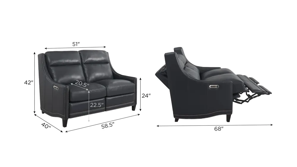 Sebastian Leather Power Loveseat w/ Power Headrest Dimensions