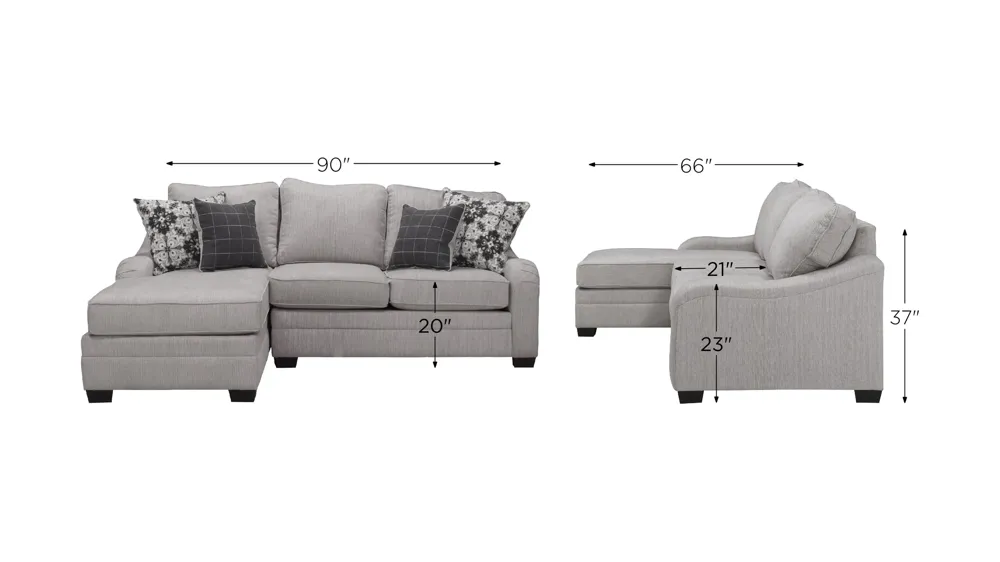 Caid 2-pc. Chenille Sectional Dimensions
