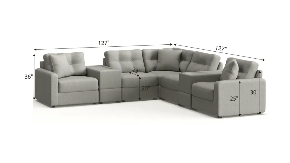 ModularOne 7-pc. Sectional w/Two PowerConsole Dimensions