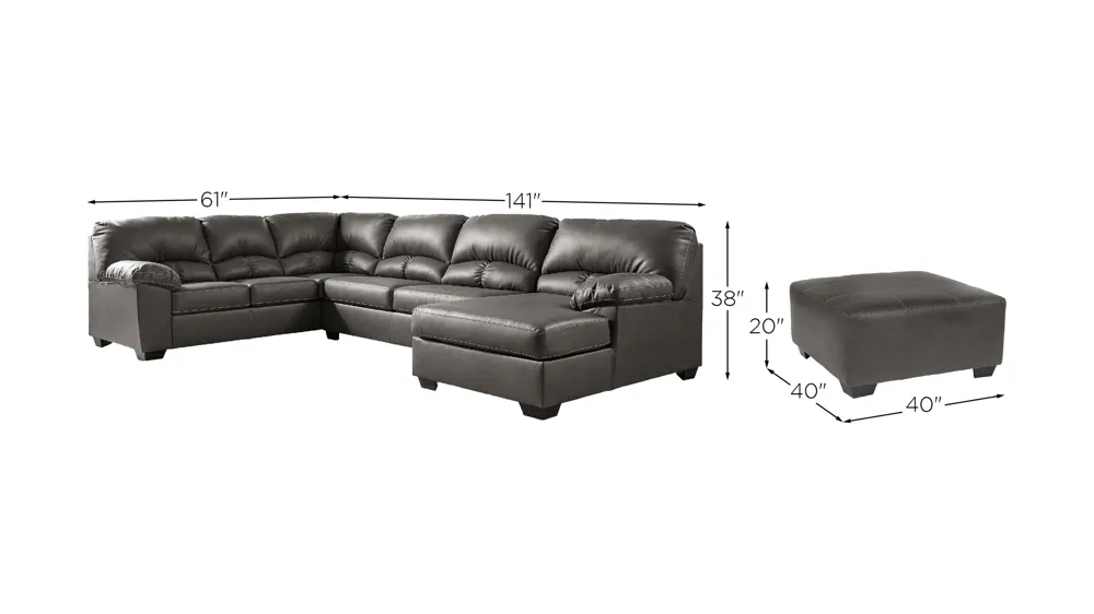 Aberton 3-pc. Sectional with Chaise and Ottoman Dimensions