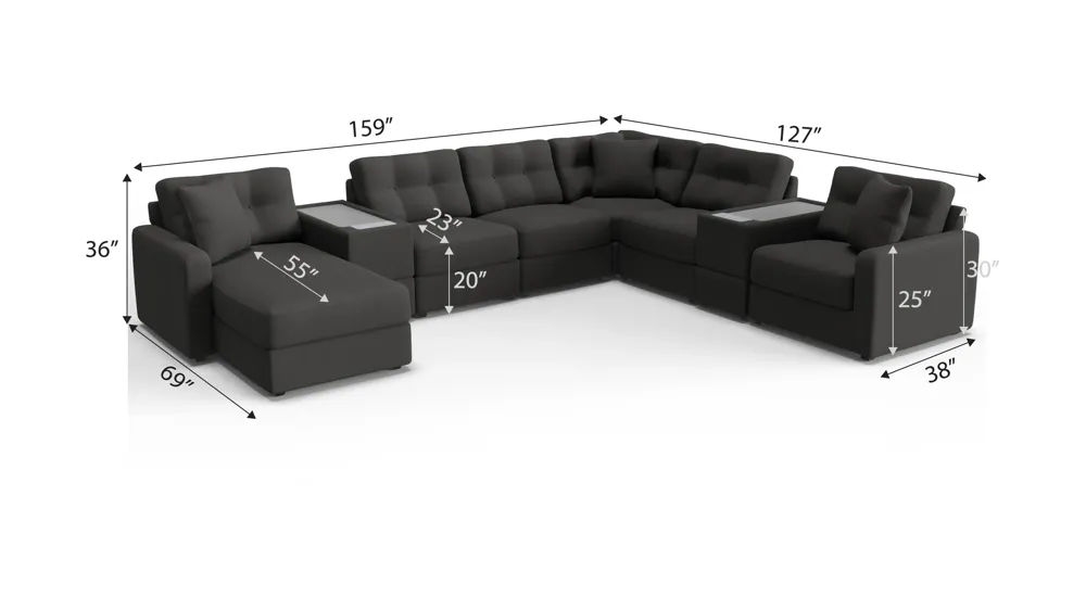 ModularOne 8-pc. Sectional w/Two Power Consoles Dimensions