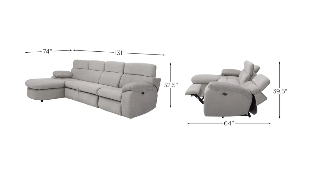 Enbright Microfiber 3-pc. Power-Reclining Sectional w/ Pop-Up