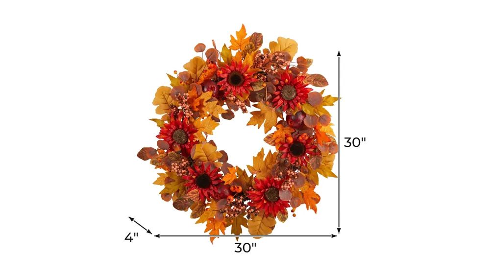30" Harvest Foliage Artificial Wreath Dimensions