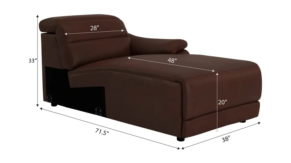 Tucker Right Arm Facing Triple Power Leather Chaise Dimensions