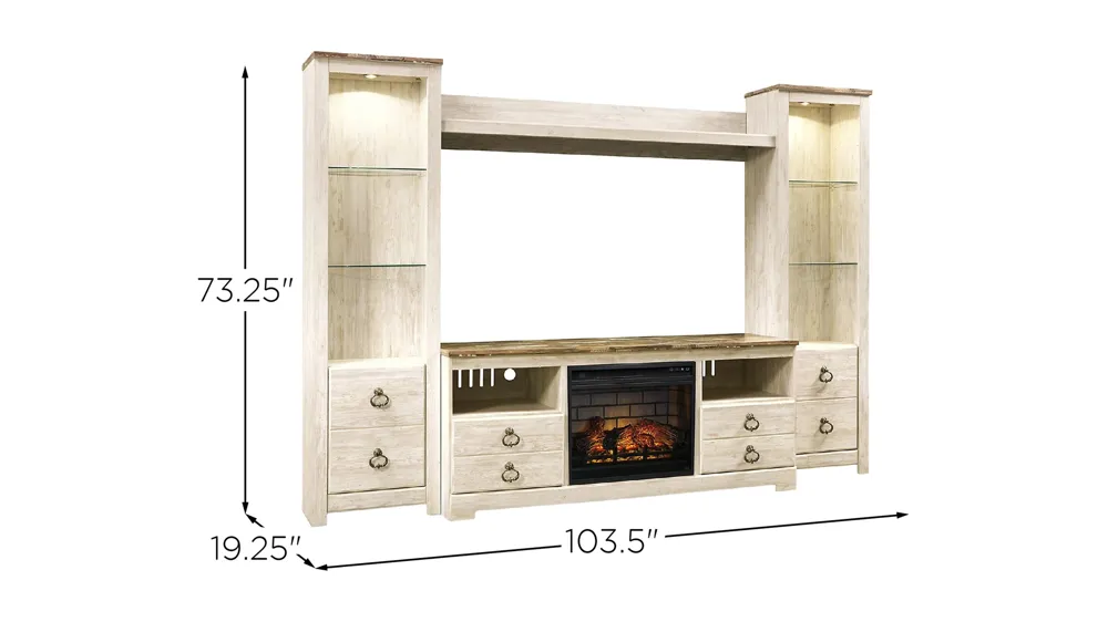 Willowton 4pc. Entertainment Center & Fireplace Dimensions