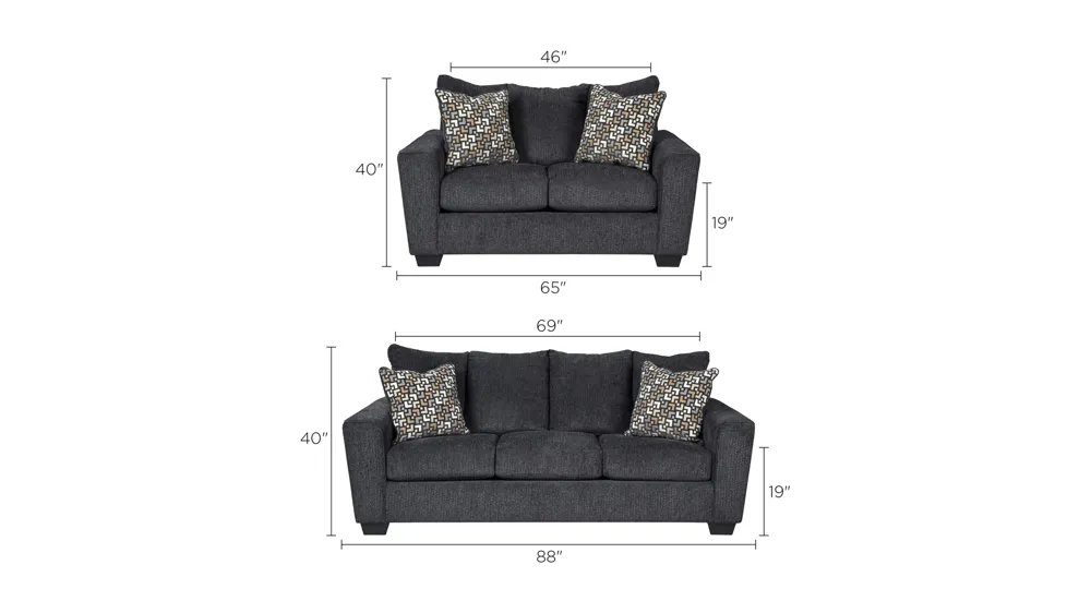 Benton 2-pc. Sofa and Loveseat Set Dimensions