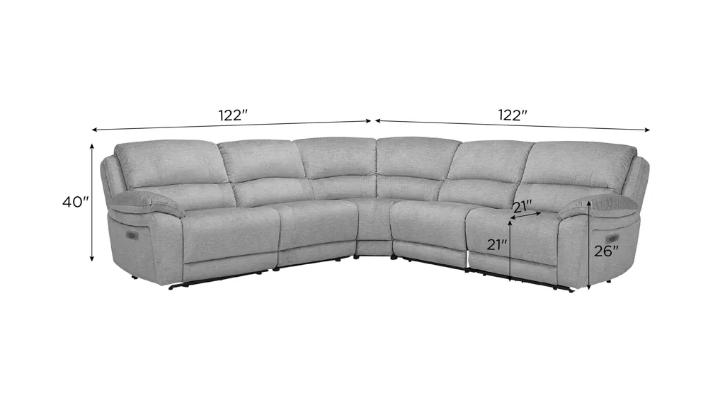 Marley 5-pc. Power Sectional Dimensions
