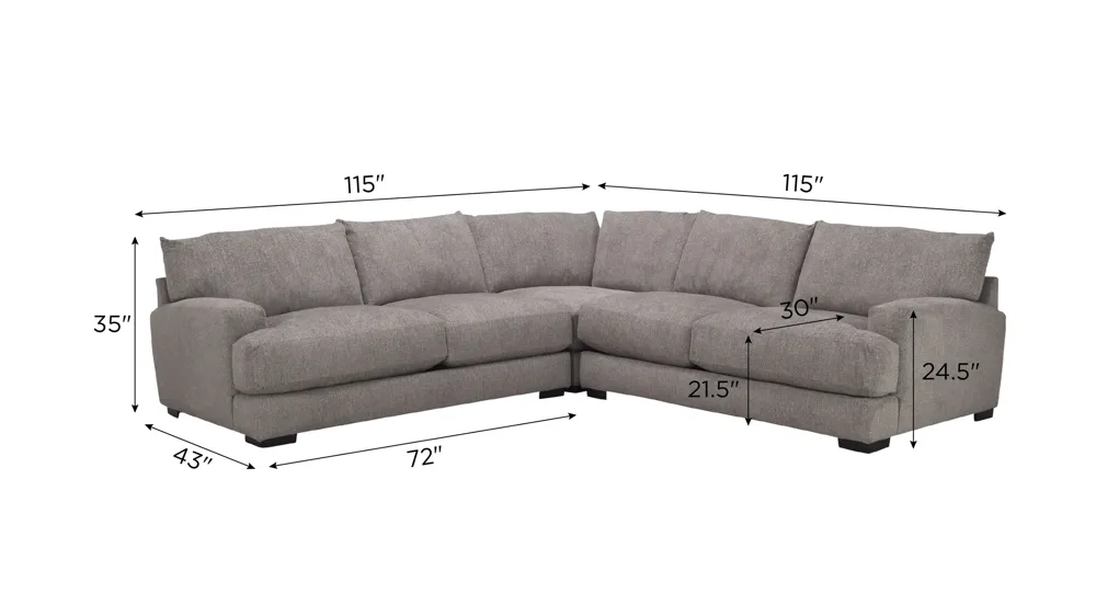 Carter 3-pc. Sectional Dimensions