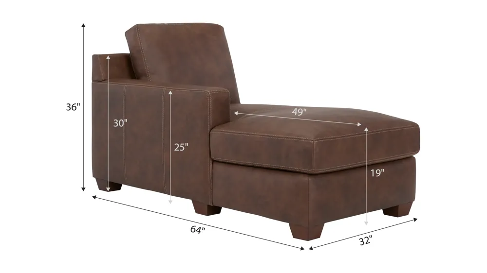 Quinton Leather Left Arm Facing Chaise Dimensions