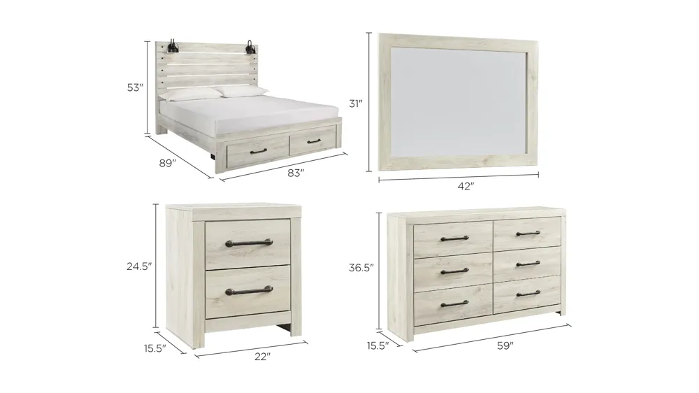Luna 4-pc. Panel Bedroom Set w/ Storage Dimensions