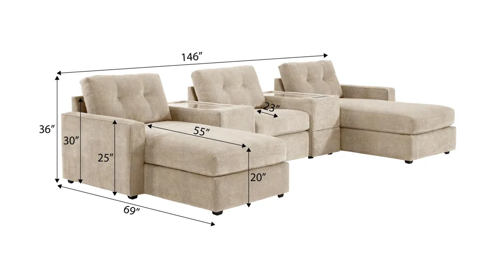 ModularOne 5-pc. Sectional w/One Power Console Dimensions