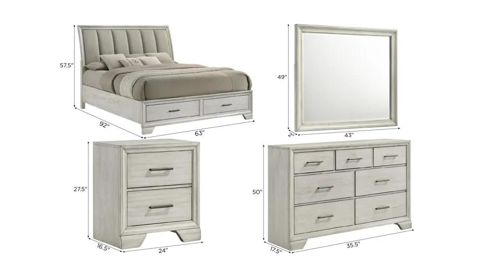 Wegner 5-pc. Bedroom Set w/ Storage Dimensions