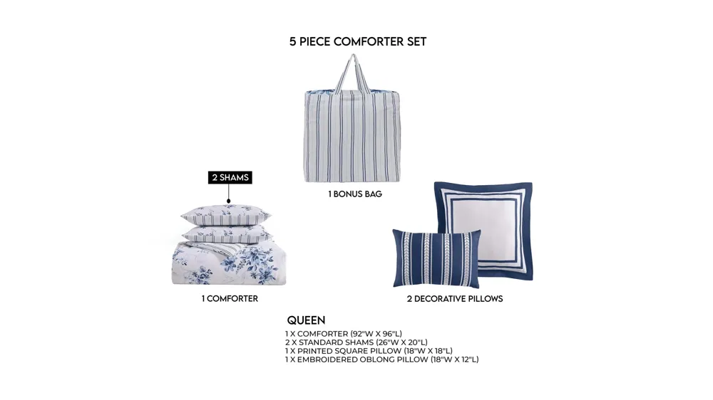 Bebejan Blue Art 5-pc. Reversible Comforter Set Dimensions