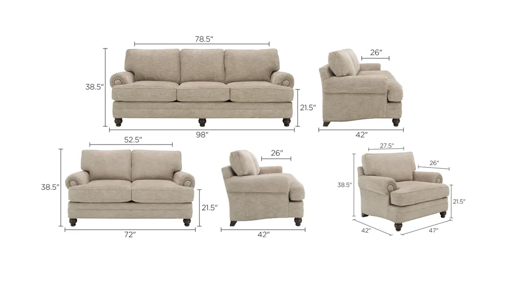 Tifton Living Room Set Dimensions