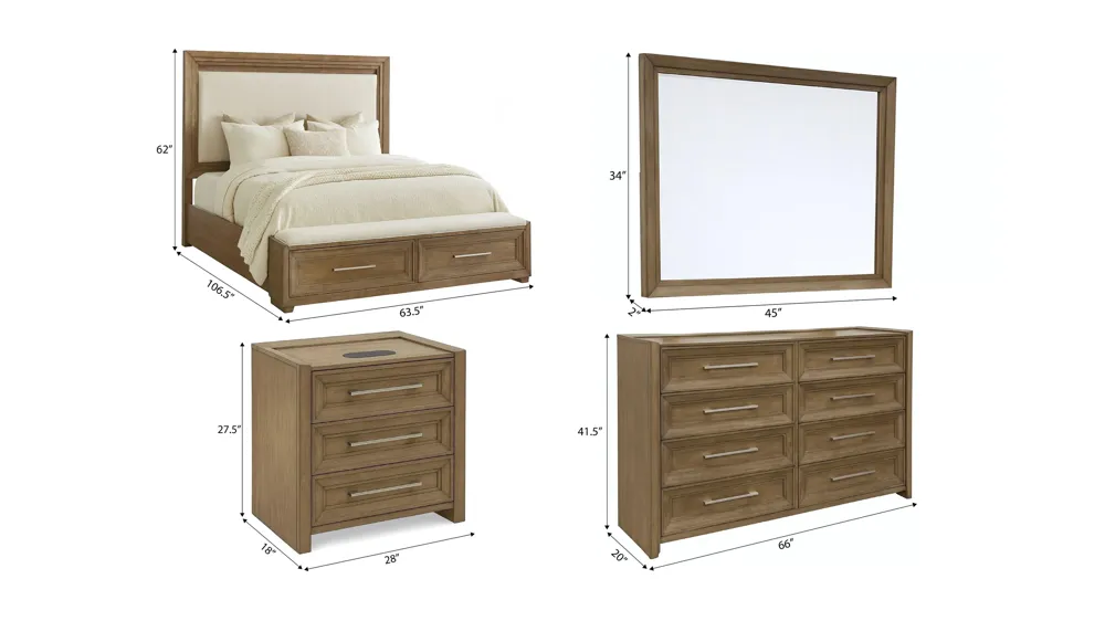 Florence 4-pc. Storage Bedroom Set w/ Tech Nightstand Dimensions