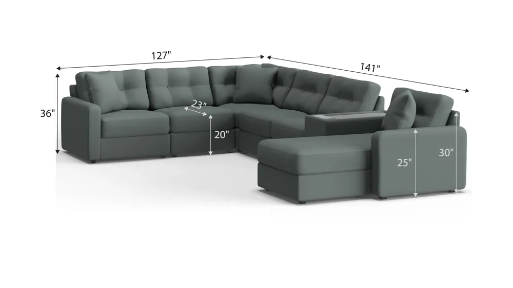 ModularOne 7-pc. Sectional w/One Power Console Dimensions