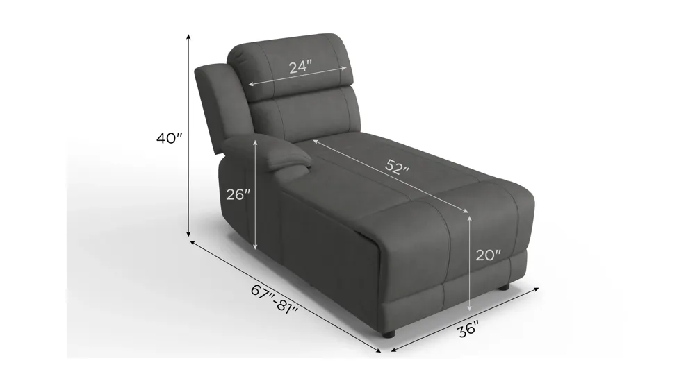 Kerridon  Left Arm Facing Pushback Chaise Dimensions
