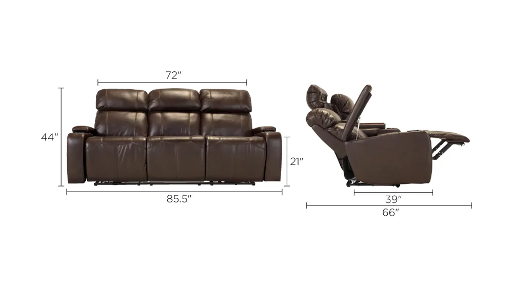 Stylus Power Sofa w/ Power Headrests and Drop Down Table Dimensions