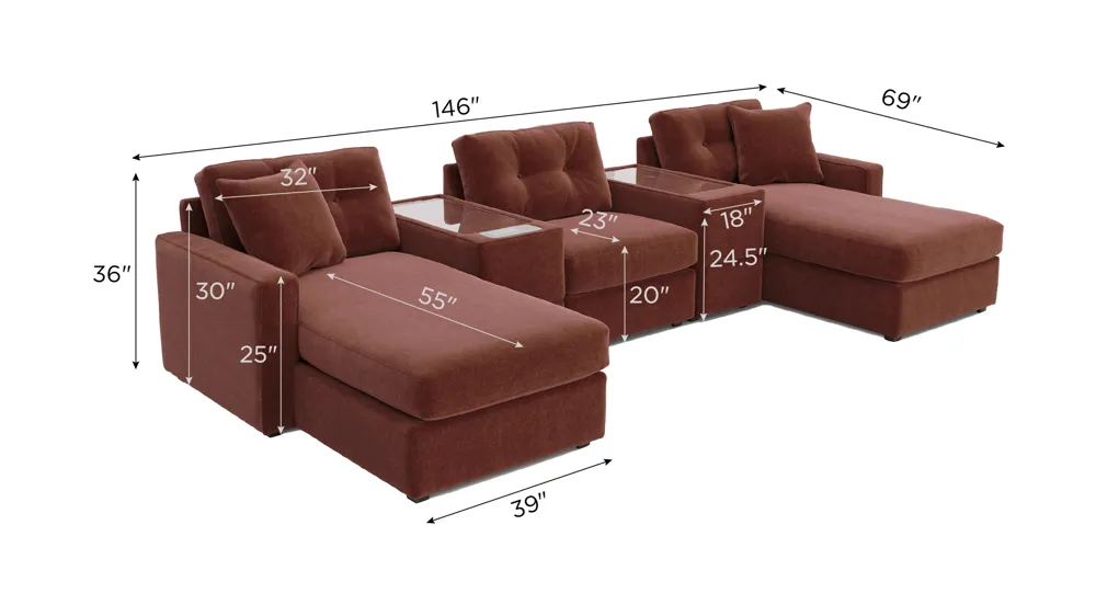 ModularOne 5-pc. Sectional w/One Power Console Dimensions