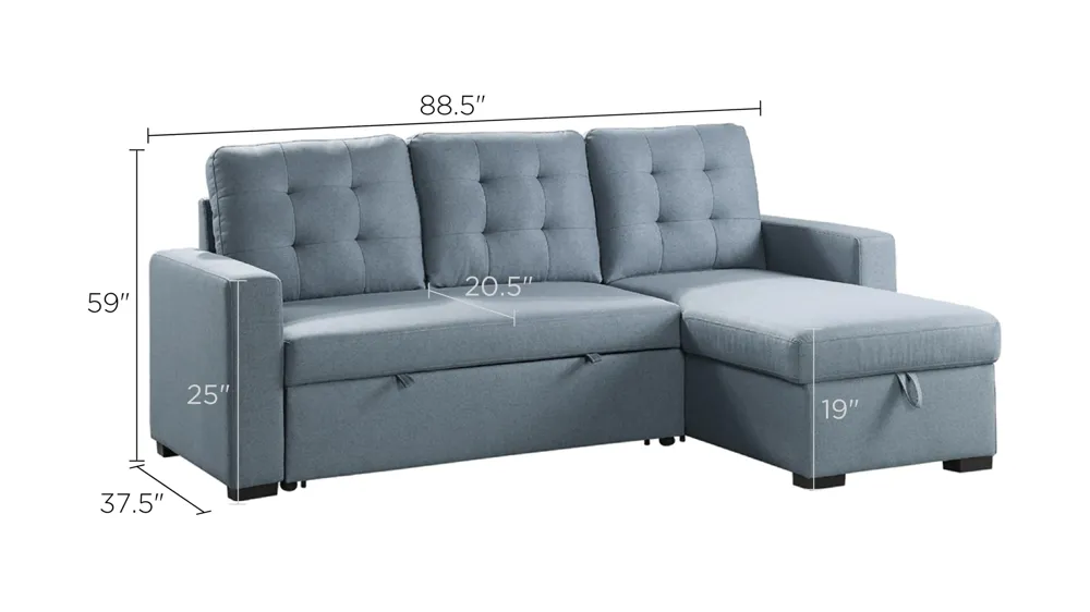 Putnam Reversible Sectional with Pull-out Bed Dimensions