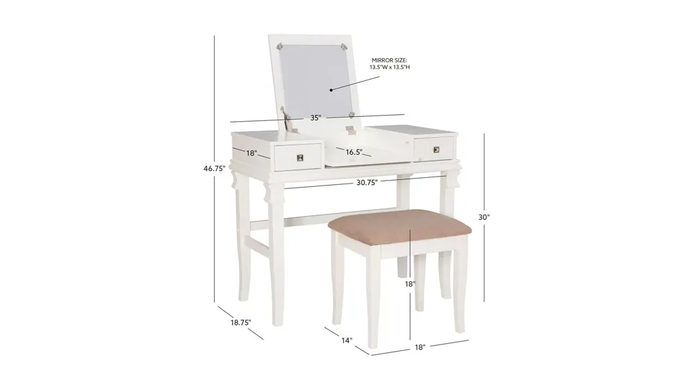 Angela Vanity Set Dimensions