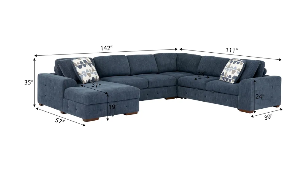 Dolman 4 pc. Sectional with Pop-Up Sleeper Dimensions