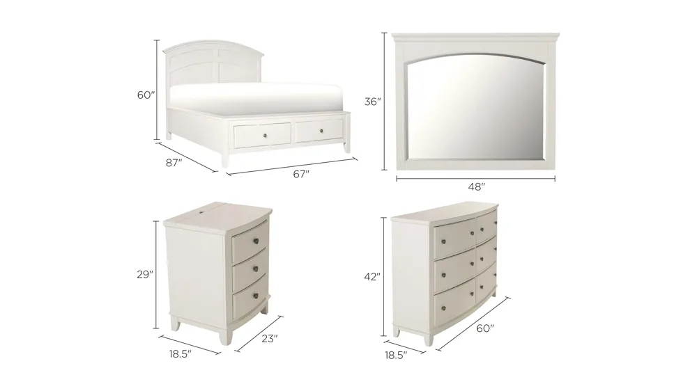 Kylie 4-pc. Storage Bedroom Set Dimensions