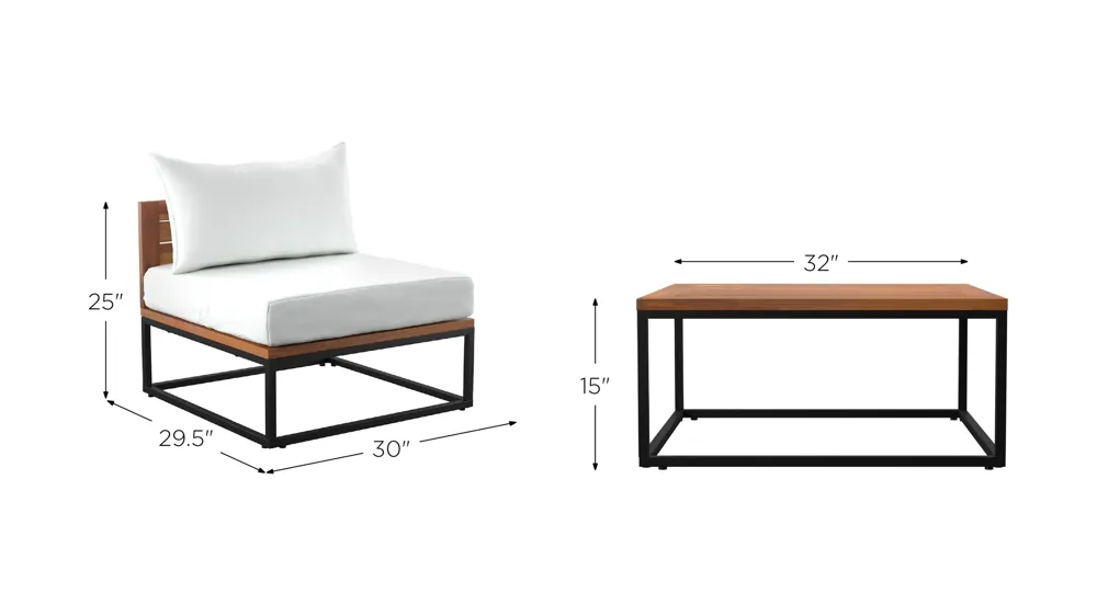 Davis Outdoor Cocktail Table & Chair Set Dimensions