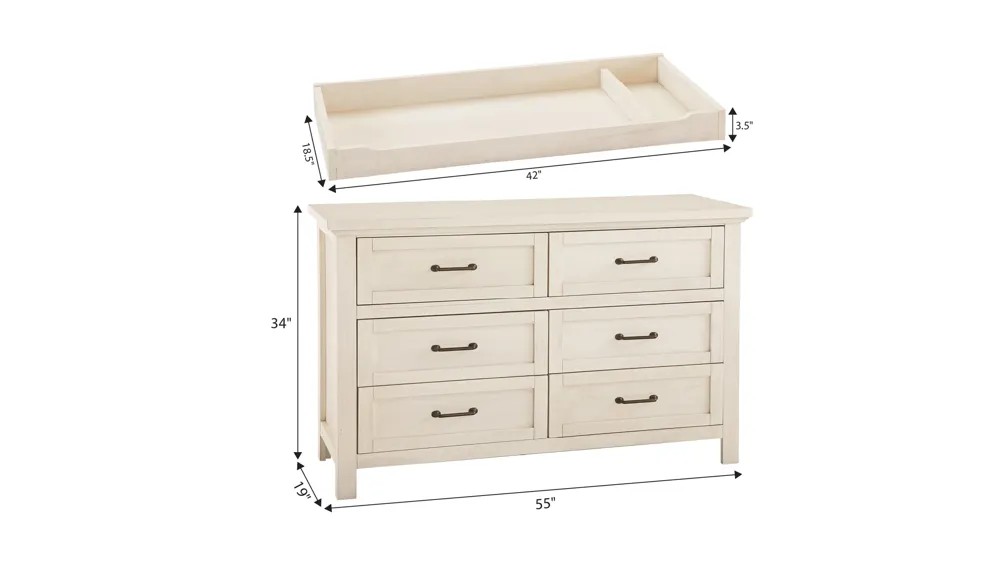 Wyatt Dresser with Changing Tray Dimensions