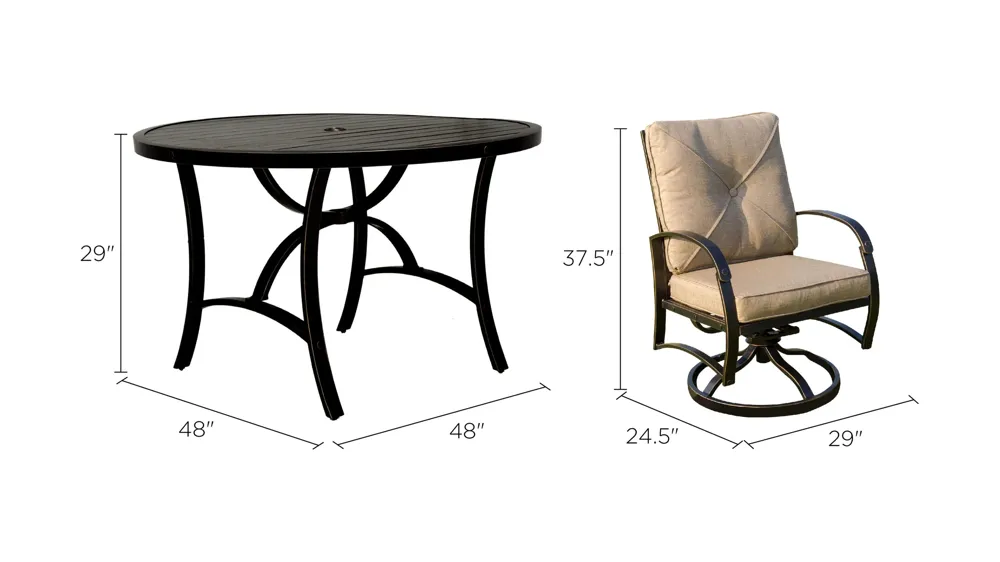 Valencia 5-pc. Swivel Chair Outdoor Dining Set Dimensions