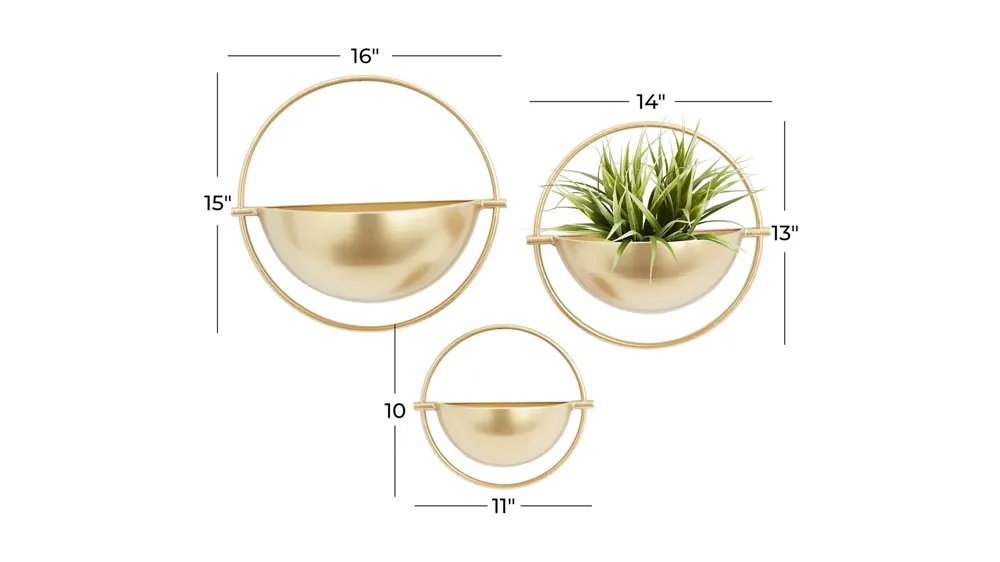 Ivy Collection Gold Metal Planter Set of 3 Dimensions