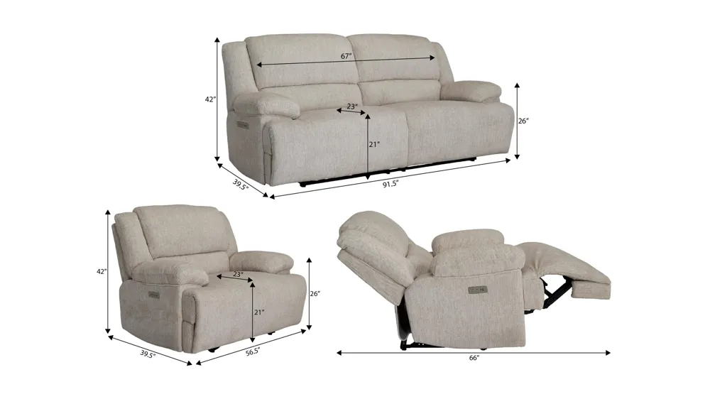 Colburn 3-pc. Power Living Room Set Dimensions