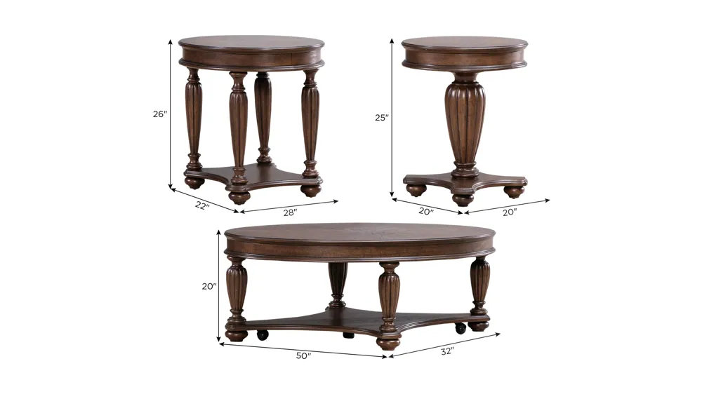 Crawley 3-pc. Occasional Tables Dimensions