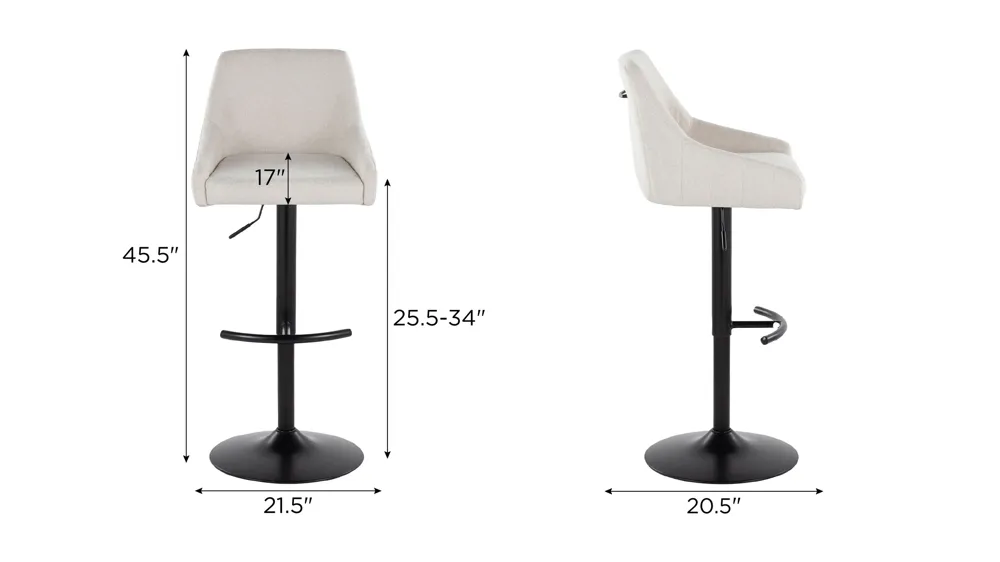 Hannah Adjustable Barstool - Set of 2 Dimensions