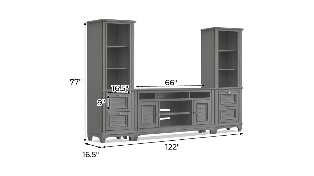 Cape Town 3-pc. 66" Entertainment Wall Dimensions