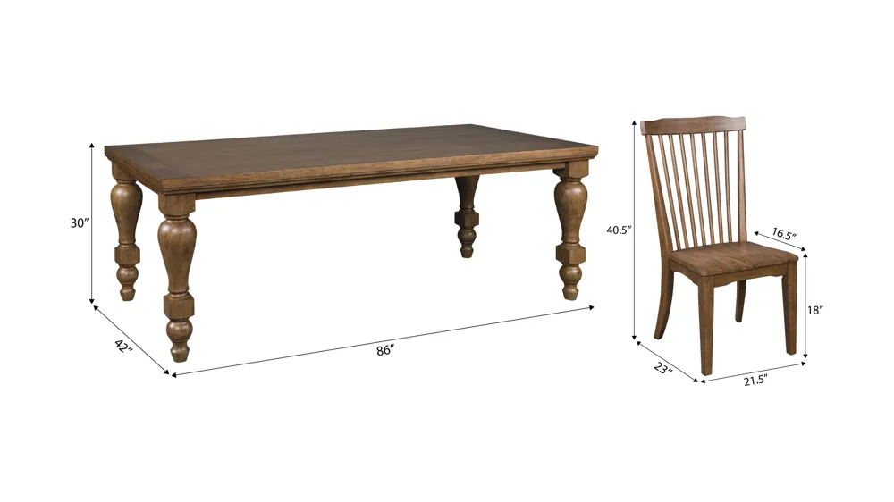 Lockwood 7-pc. Dining Set (6 Brown Spindle) Dimensions