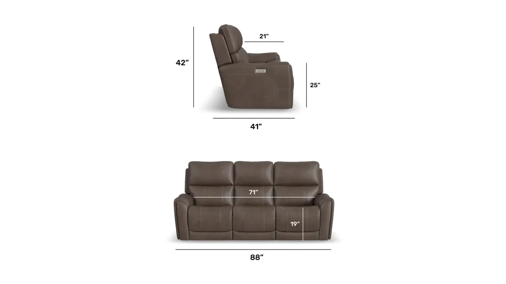 Calvin Triple Power Sofa w/ Drop Down Table Dimensions