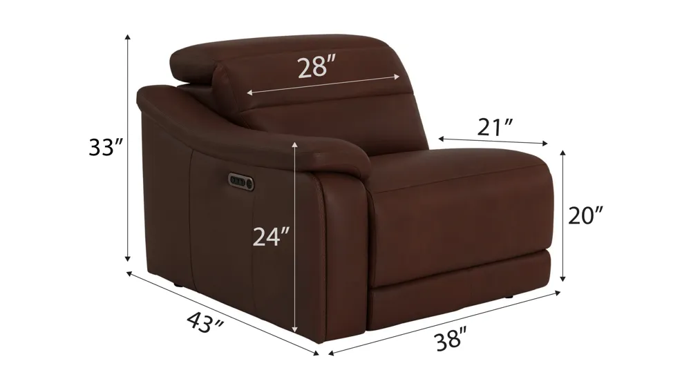Tucker Left Arm Facing Triple Power Leather Recliner Dimensions