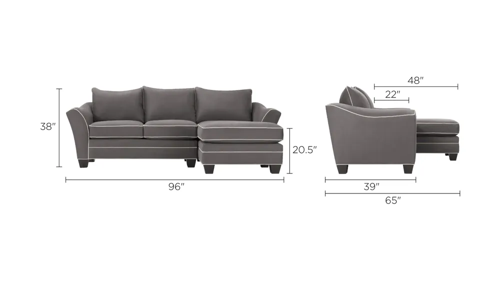 Foresthill 2-pc. Right Hand Chaise Sectional Sofa Dimensions