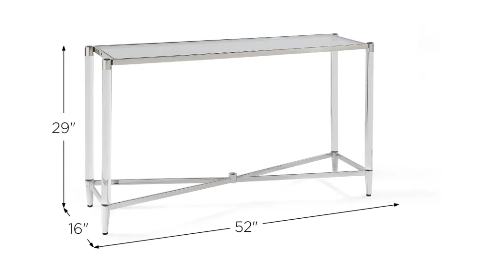 Marilyn Glass Top and Steel Base Rectangular Console Table Dimensions