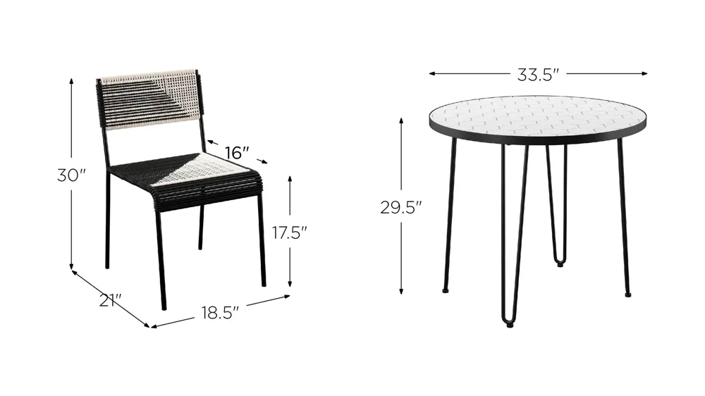San Pedro 3-pc. Outdoor Dining Set Dimensions