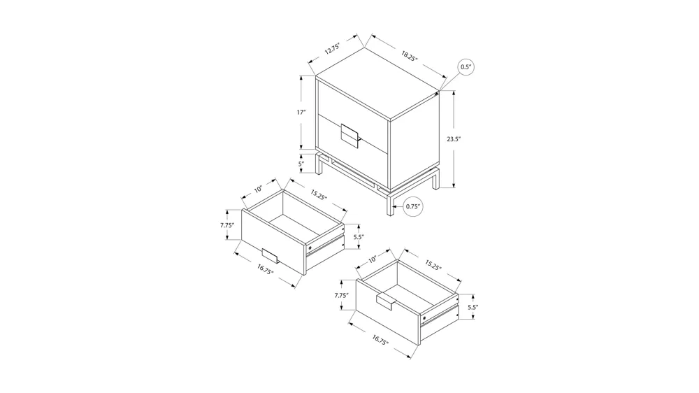 Monarch Specialties 2 Drawer Accent Table Dimensions