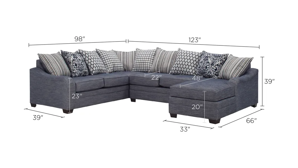Hamden 3-pc. Chenille Sectional Sofa Dimensions