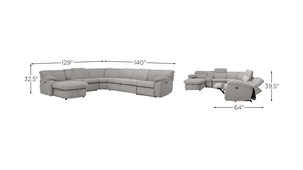 Enbright Microfiber 6-pc. Power-Reclining Sectional w/ Pop-Up Sleeper Dimensions