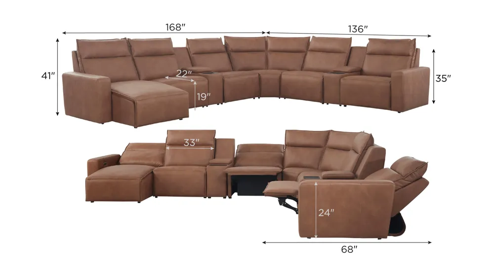 ModularTwo 8-pc. Dual Power Sectional w/ Media Console Dimensions