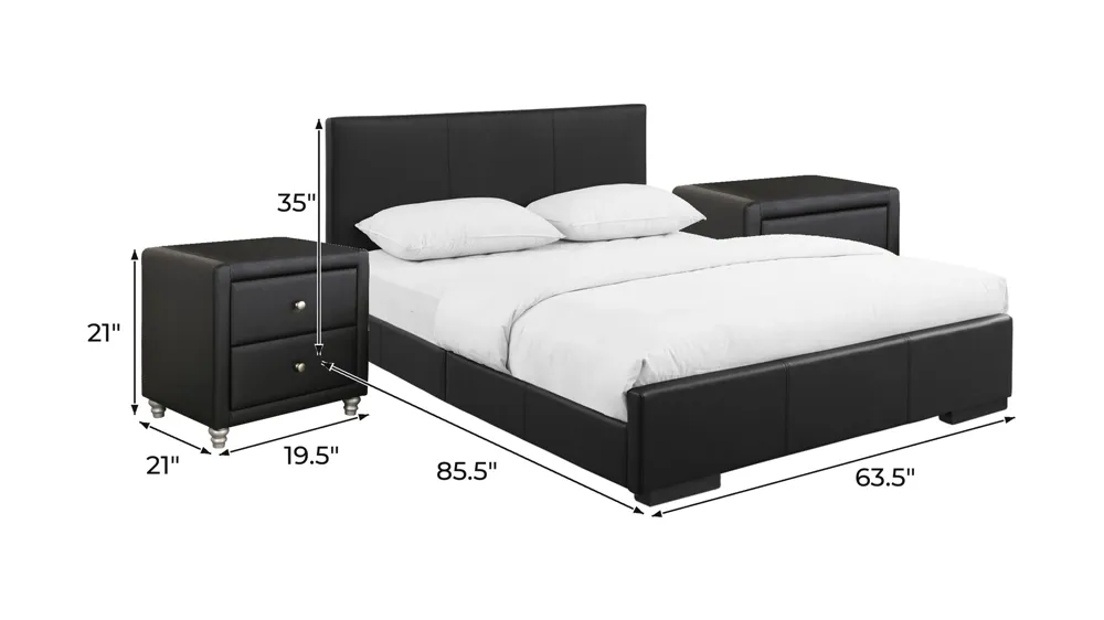 Hindes Platform Bed with 2 Nightstands Dimensions