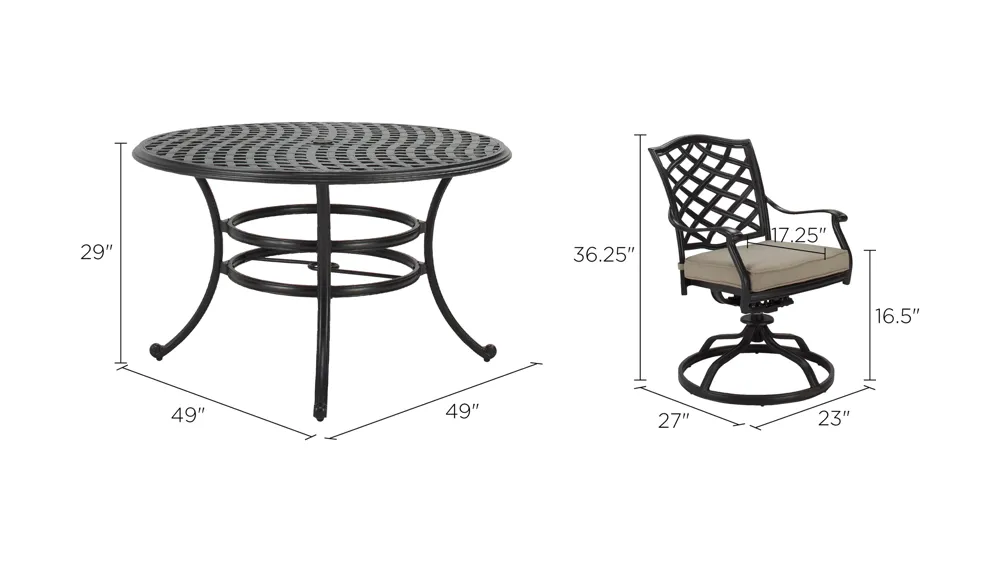 Meredith 5-pc. Outdoor Dining Set Dimensions