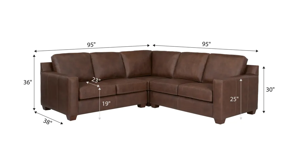 Quinton 3-pc. Leather Sectional Dimensions