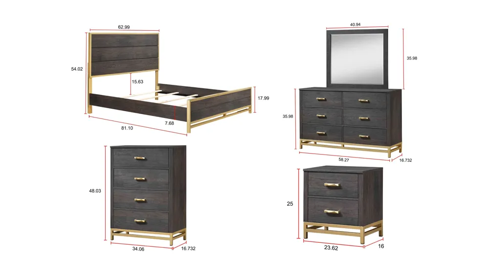 Trevor 5-pc. Bedroom Set Dimensions