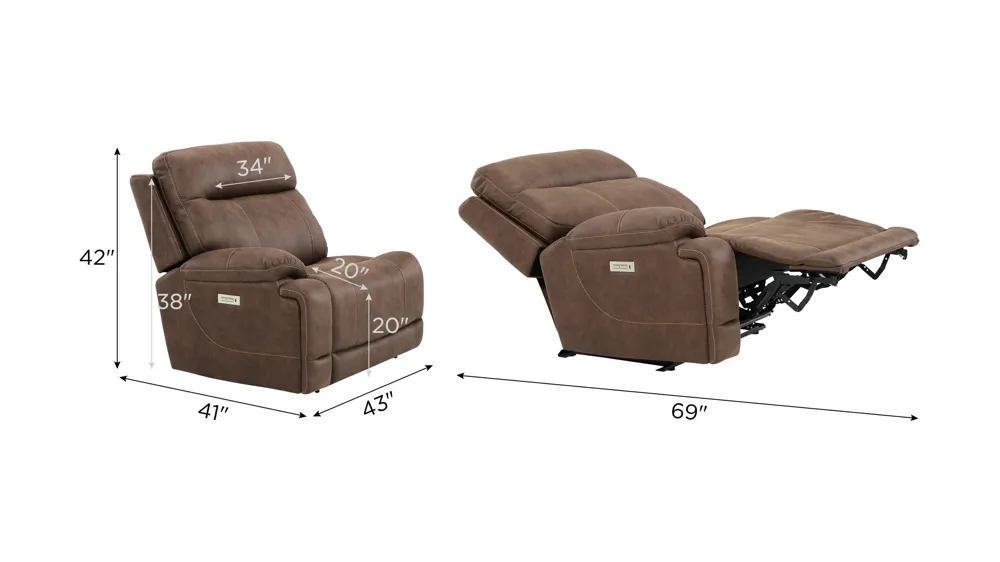 Gates Left Arm Facing Dual Power Recliner Dimensions